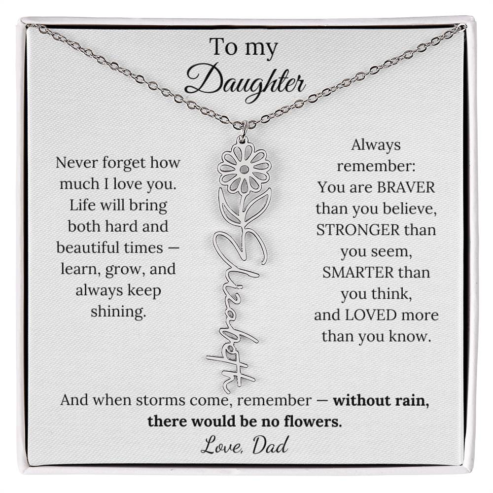 Personalized Jewelry Gift To My Daughter Birth Flower Name Necklace From Dad