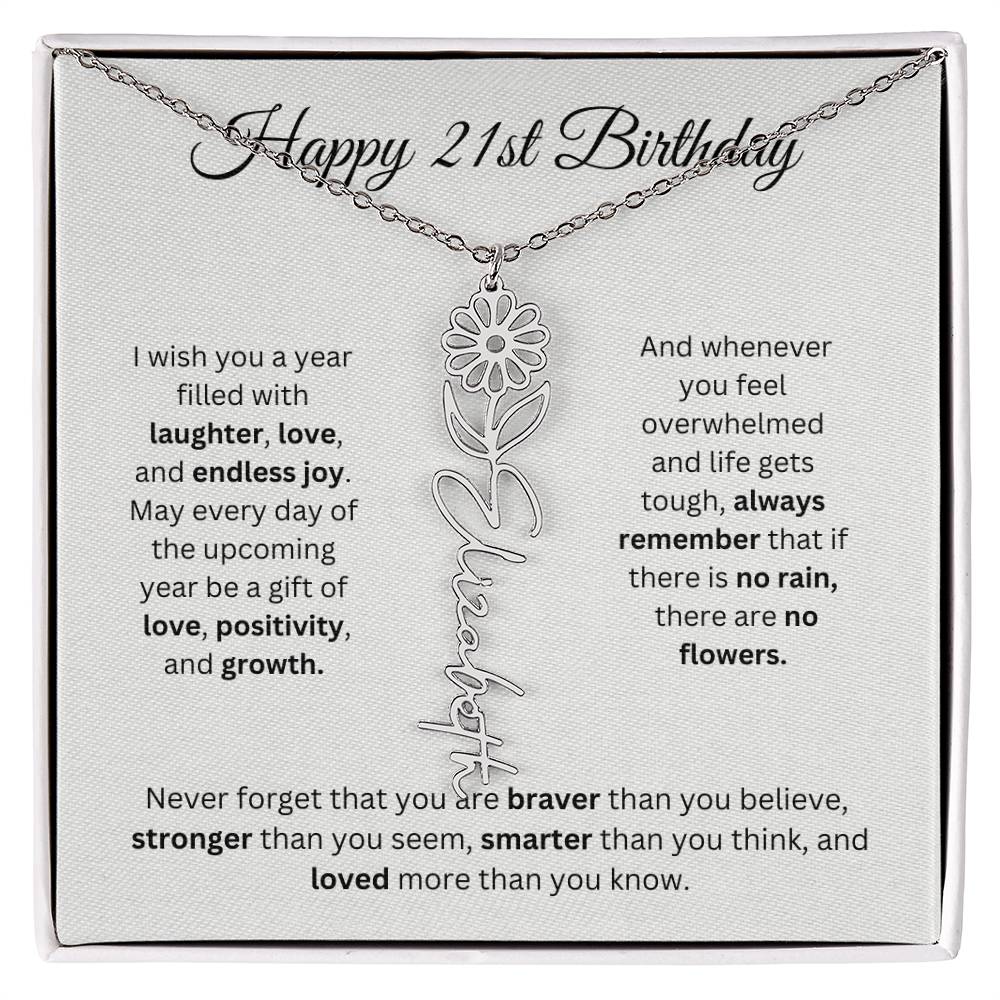 Happy 21st Birthday - Flower Name Necklace
