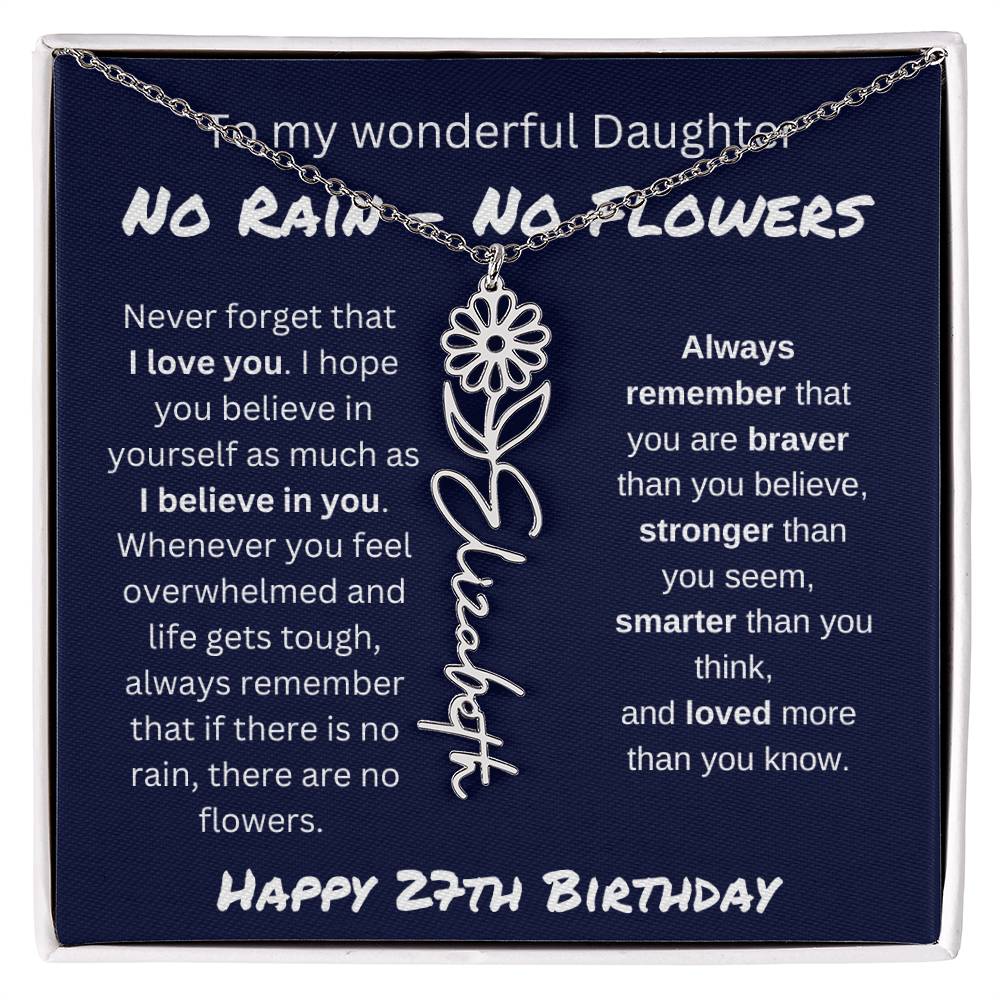 No Rain - No Flower | Happy 27th Birthday | Flower Name Necklace