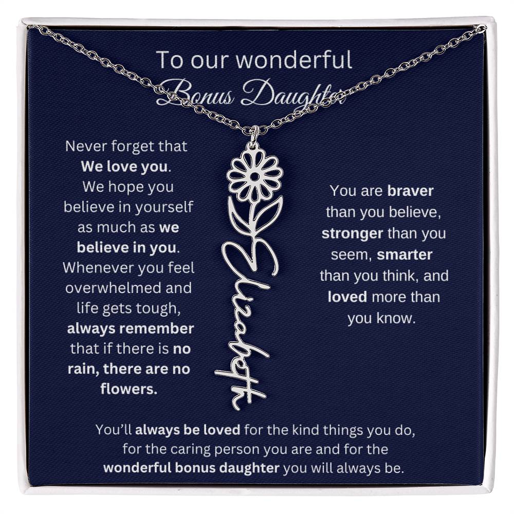 To Our Wonderful Bonus Daughter Personalized Birth Month Flower Necklace 1