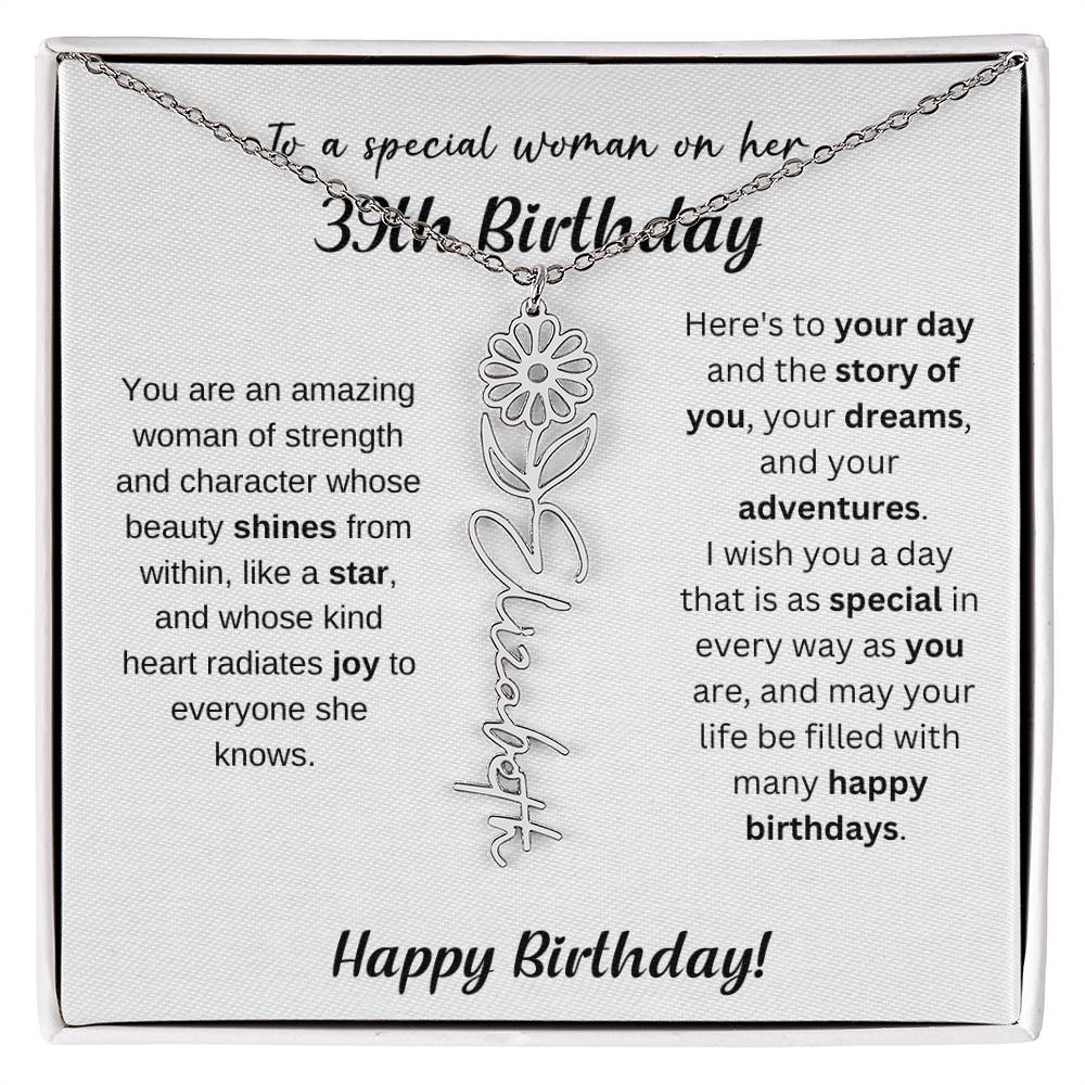 39th Birthday Gift Birthflower Necklace