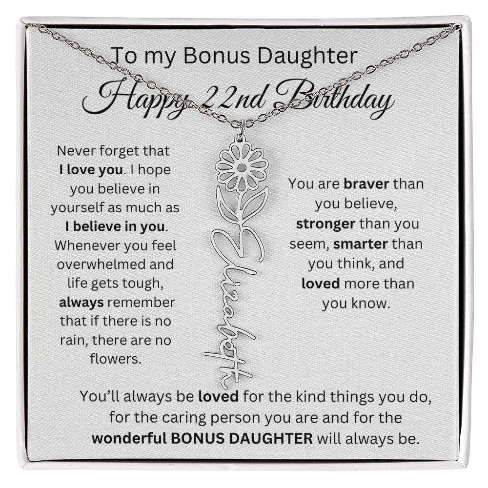 To My Bonus Daughter | Happy 22nd Birthday | Flower Name Necklace