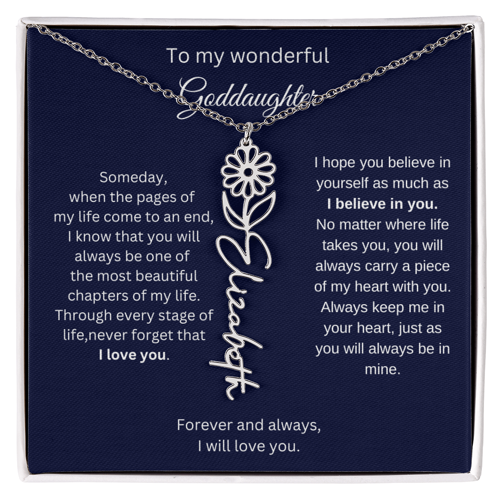 Luxury Goddaughter Gift - Birth Flower Name Necklace