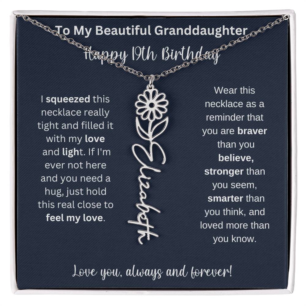 Flower Name Necklace 19th Birthday Necklace Gift To My Granddaughter