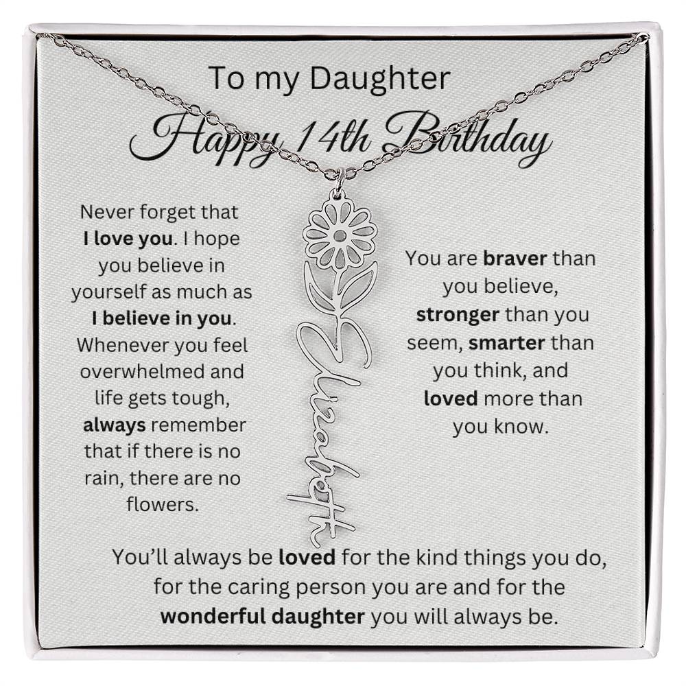 Happy 14th Birthday - Flower Name Necklace