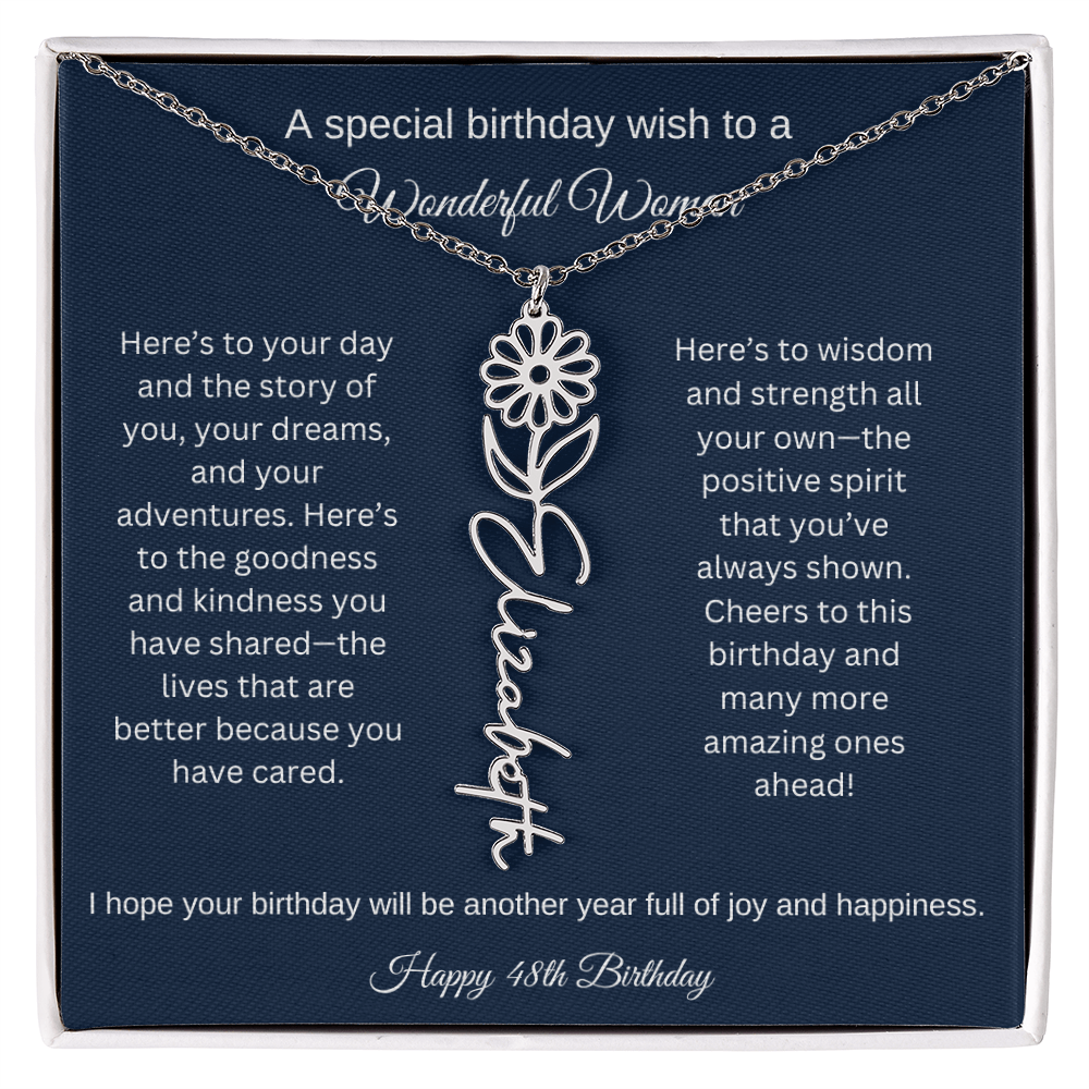 48th Birthday Gift Idea - Flower Name Necklace