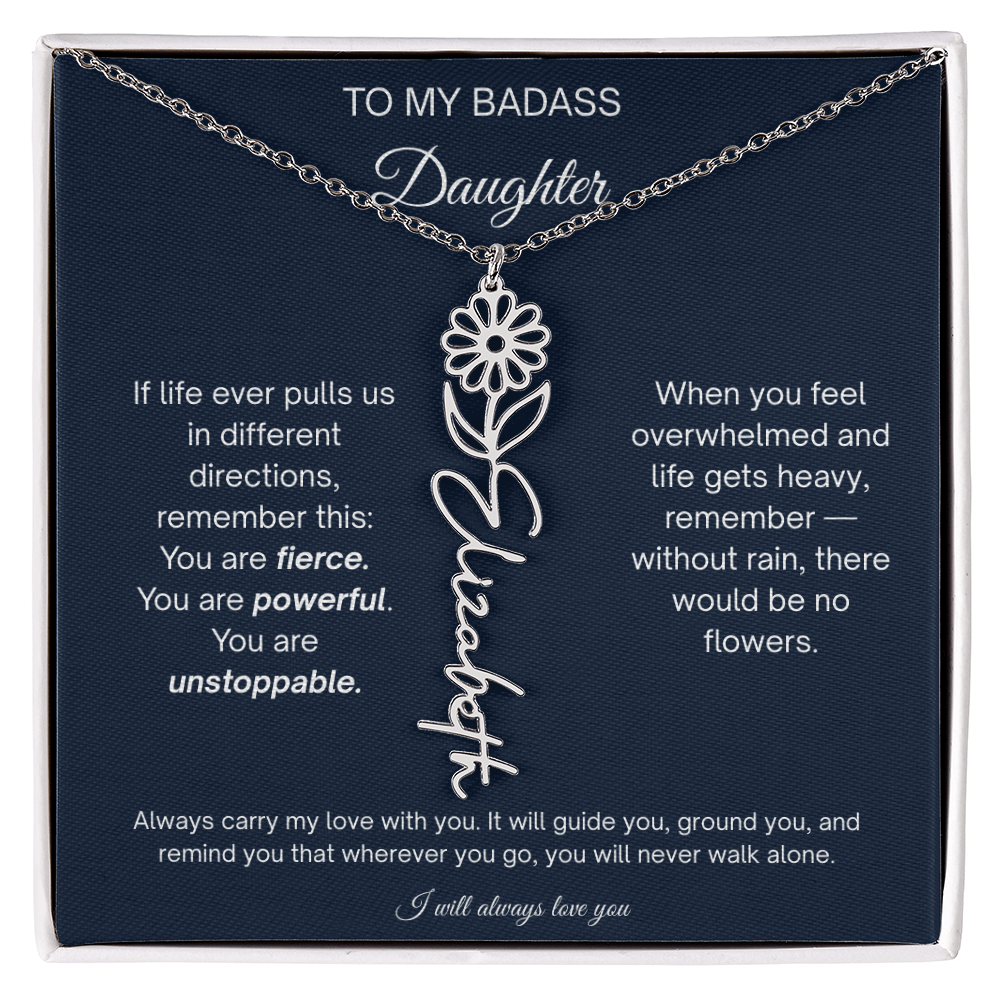 Badass Daughter Personalized Birth Flower Name Necklace