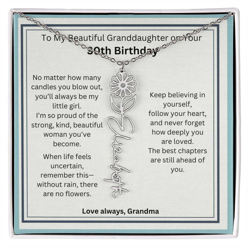 30th Birthday Gift for Granddaughter - Birth Flower Name Necklace