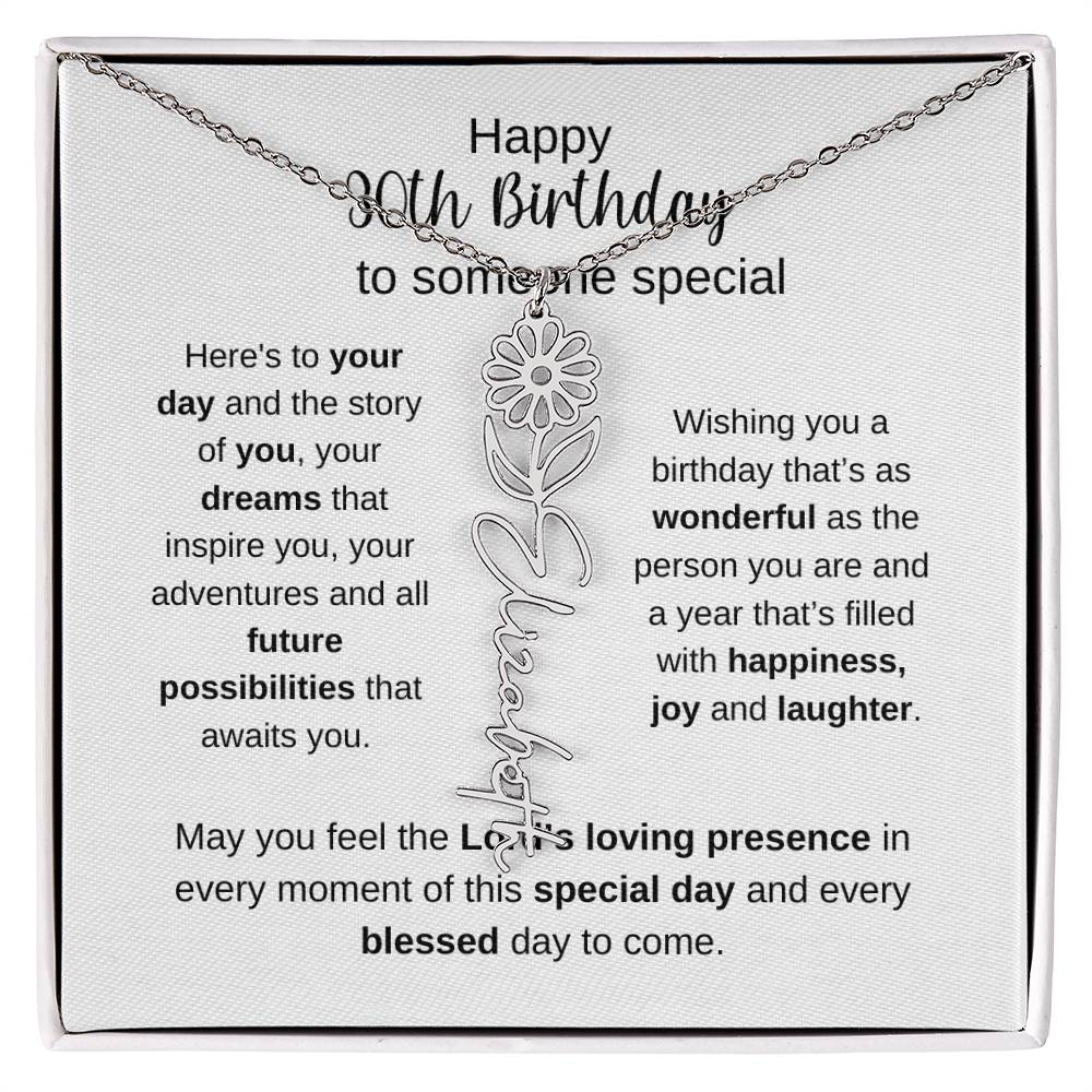 Happy 30th Birthday To Someone Special - Flower Name Necklace