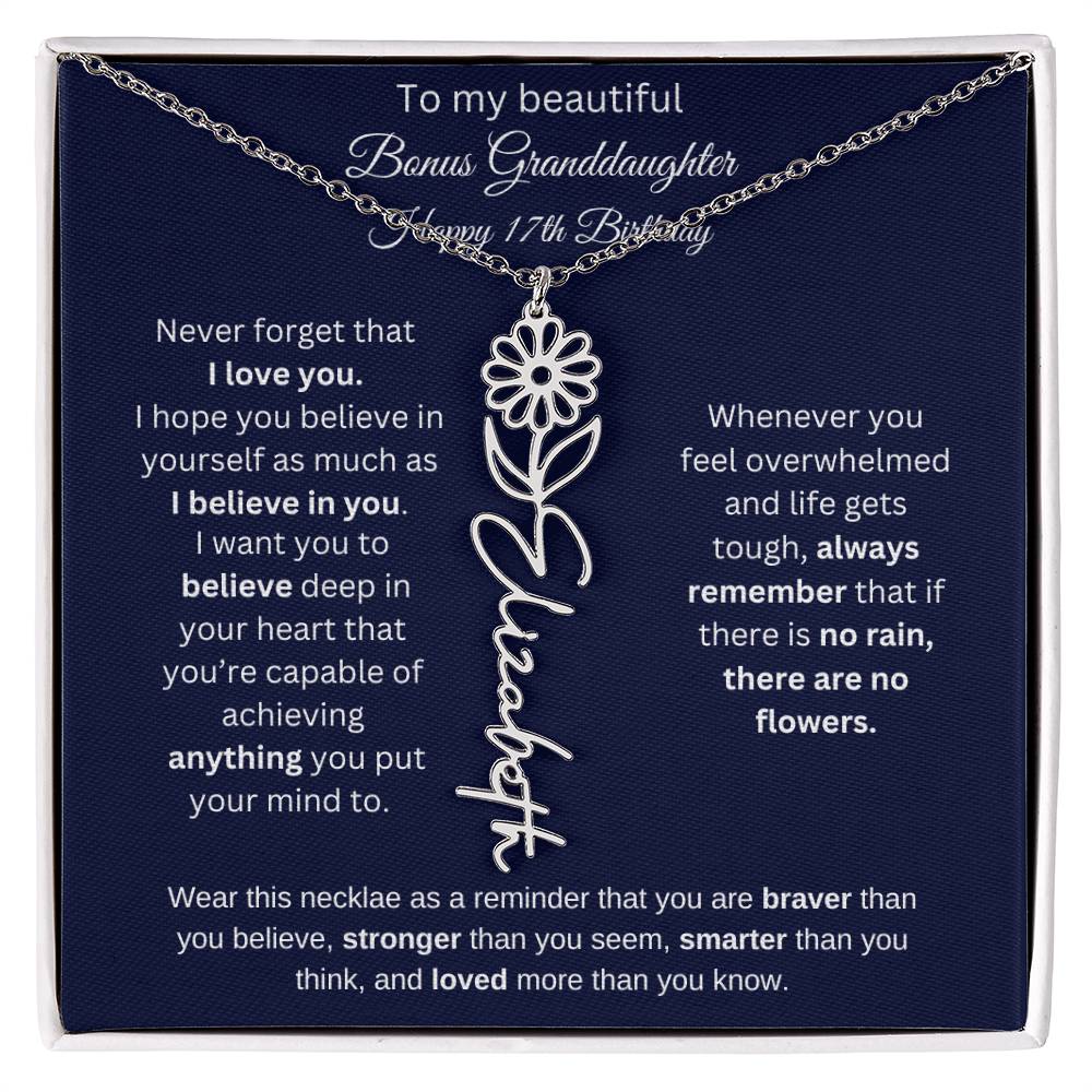 Bonus Granddaughter 17th Birthday | I Love You | Flower Name Necklace