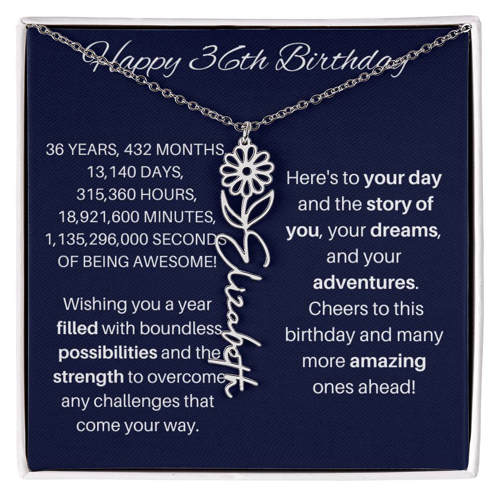 36th Birthday Birth Flower Necklace
