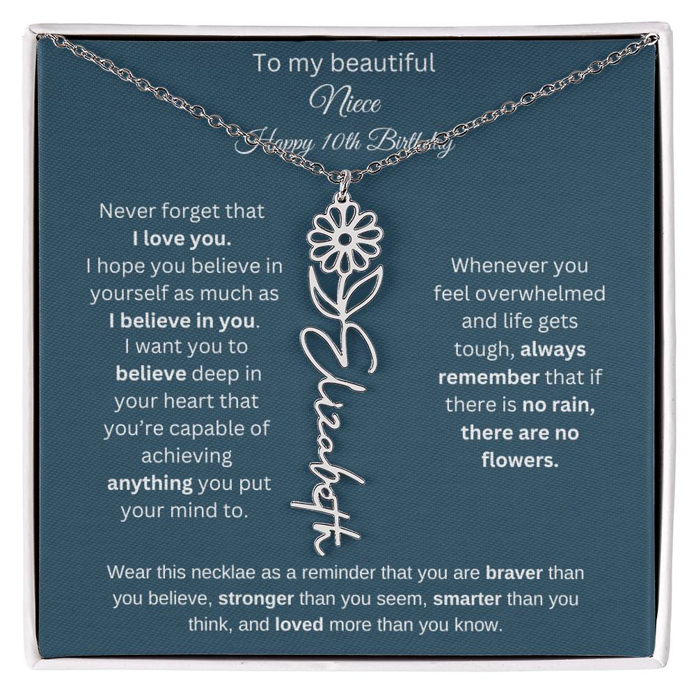 10th Birthday Name Birthflower Necklace Gift for Niece