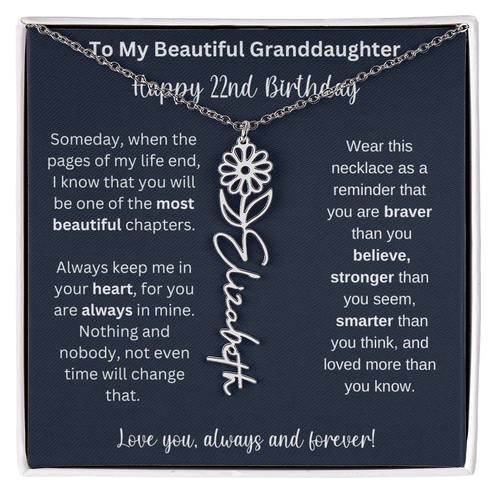 22nd Birthday Gift For Granddaughter | Personalized Birth Flower Name Necklace