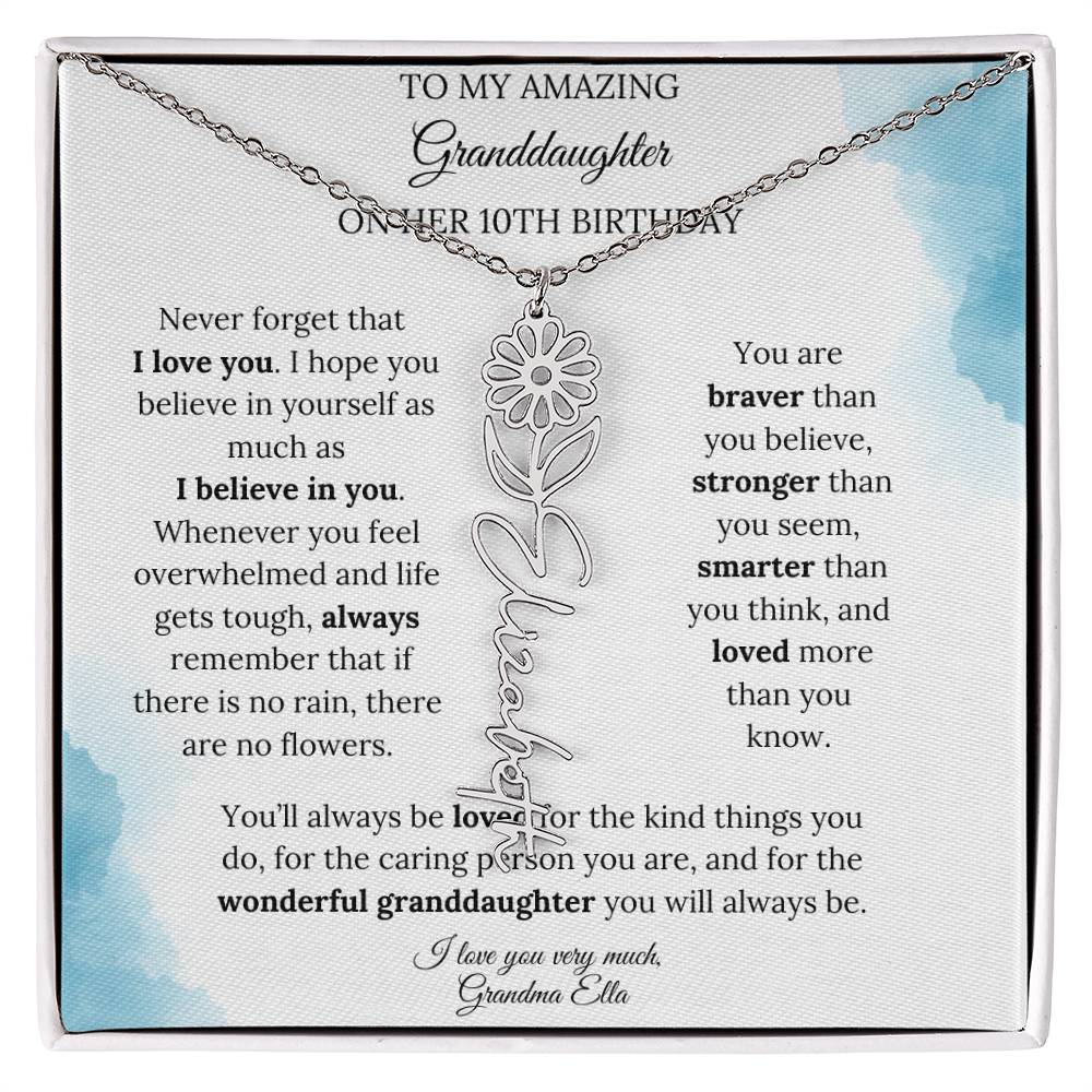 Birth Month Flower Name Necklace for My Granddaughter's 10th Birthday