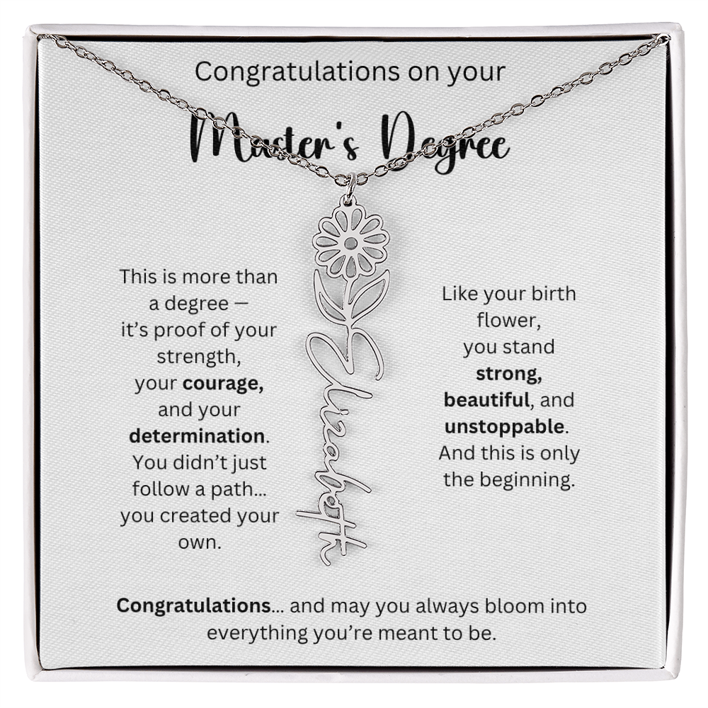 Masters Degree Graduation Gift - Personalized Birth Flower Name Necklace