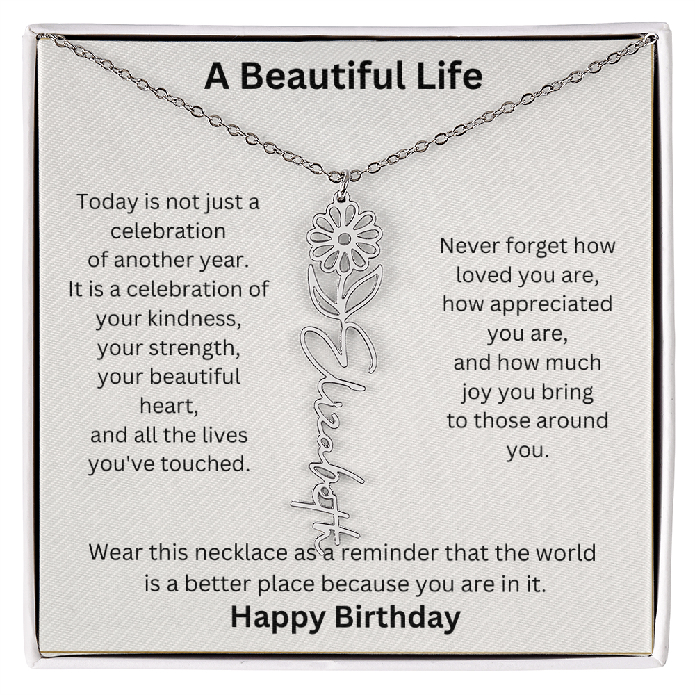Personalized Birth Flower Name Necklace Birthday Gift for Her