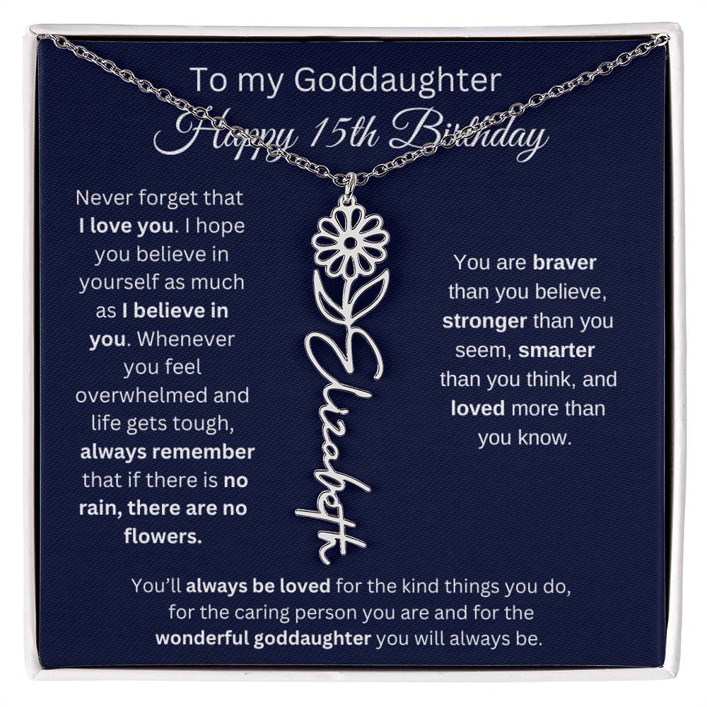 To My Goddaughter - Happy 15th Birthday - Flower Name Necklace