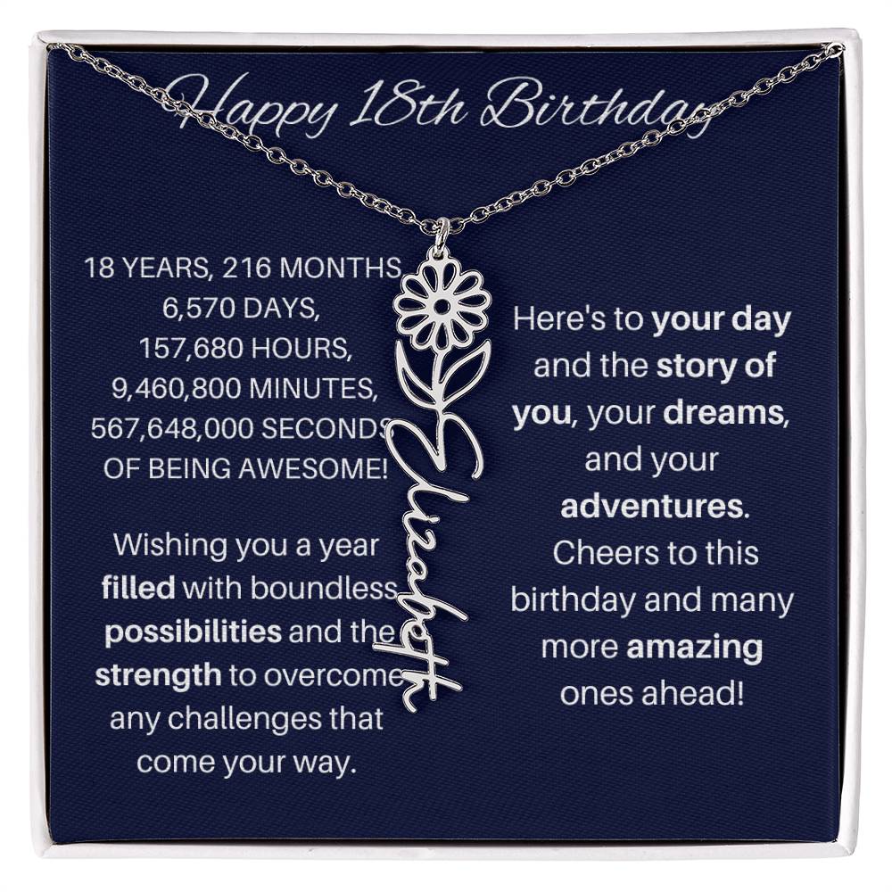 18th Birthday Birth Flower Necklace