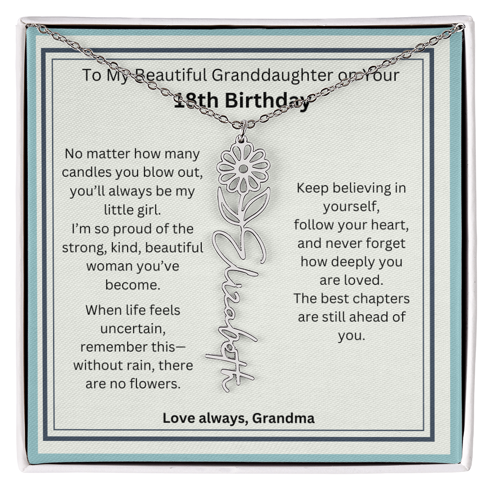 18th Birthday Gift for Granddaughter - Birth Flower Name Necklace