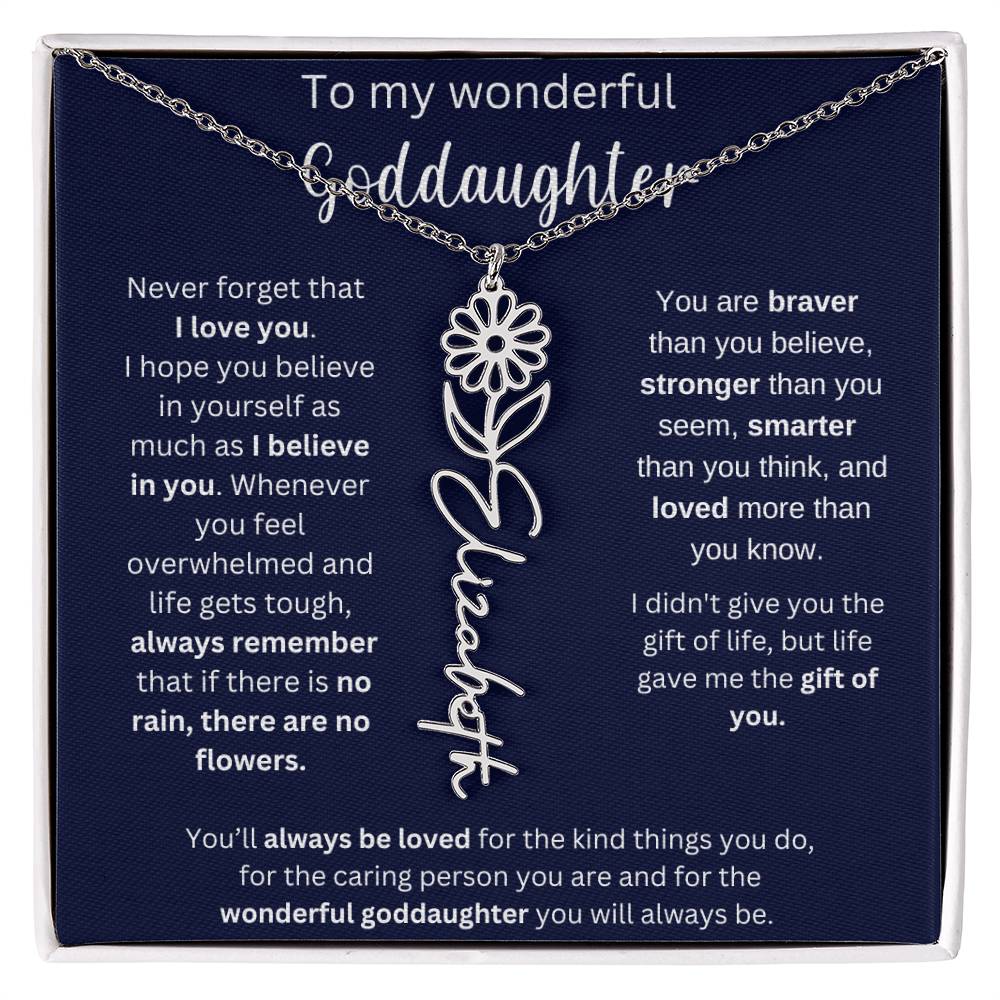To My Wonderful Goddaughter | You'll Always Be Loved | Flower Name Necklace