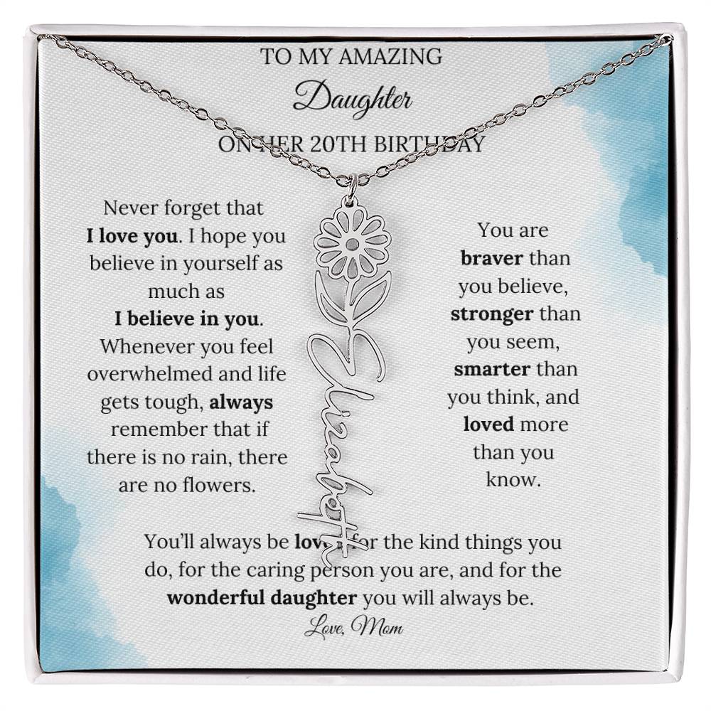 Birth Month Flower Name Necklace for My Daughter's 20th Birthday