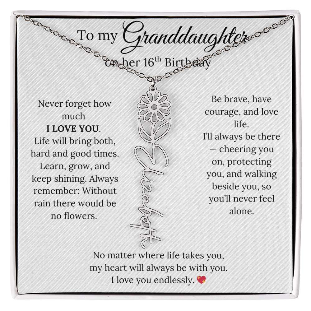 16th Birthday Gift For Granddaughter - Personalized Flower Name Necklace