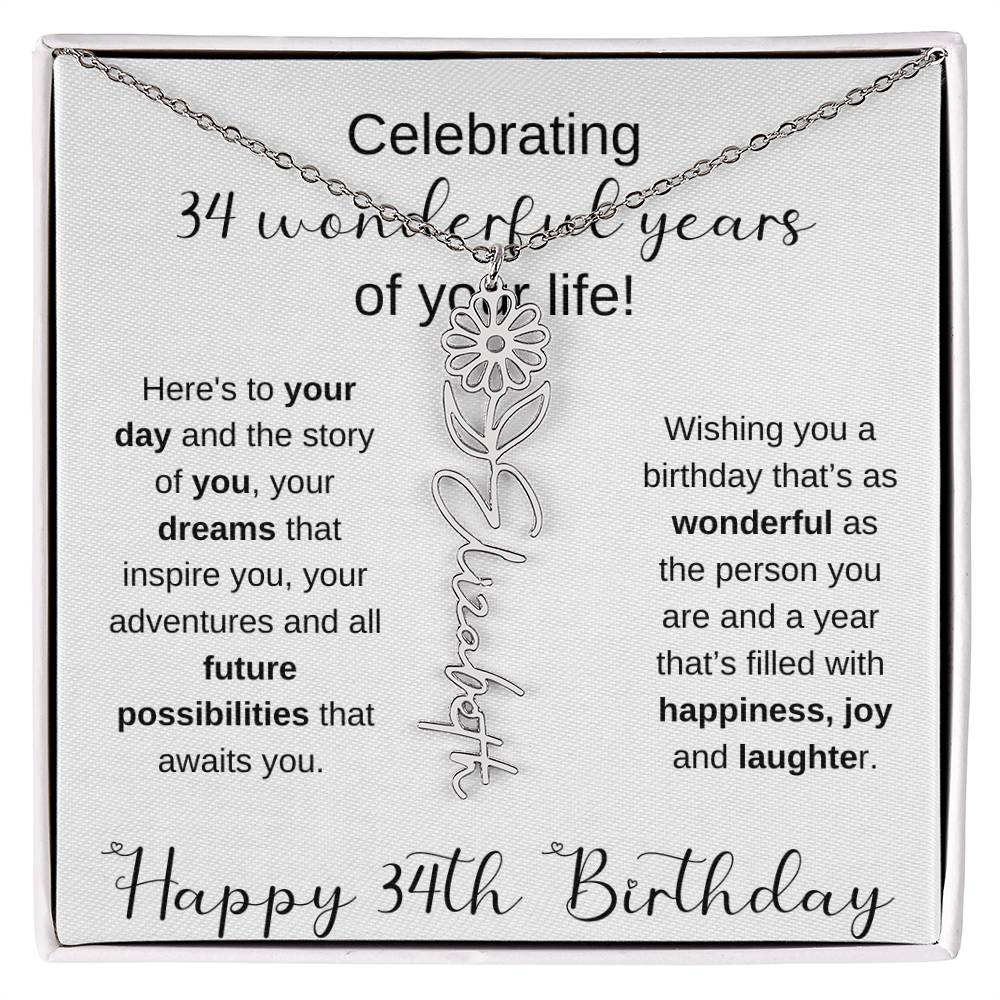 Happy 34th Birthday | Flower Name Necklace