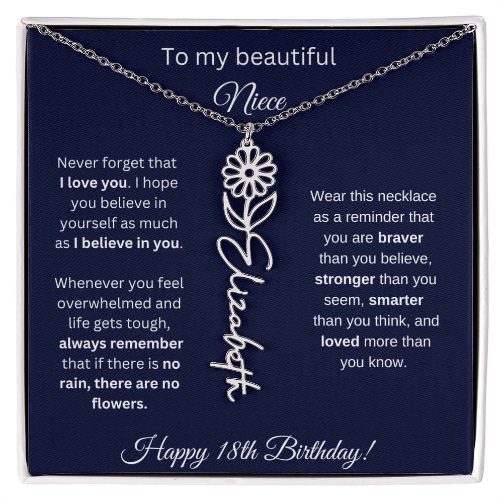 Niece 18th Birthday | Never Forget That I Love You | Birth Flower Name Necklace