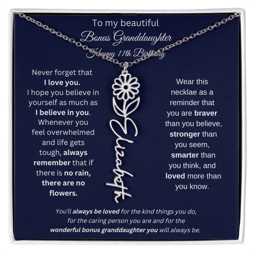 11th Birthday Bonus Granddaughter Gift | Personalized Flower Name Necklace