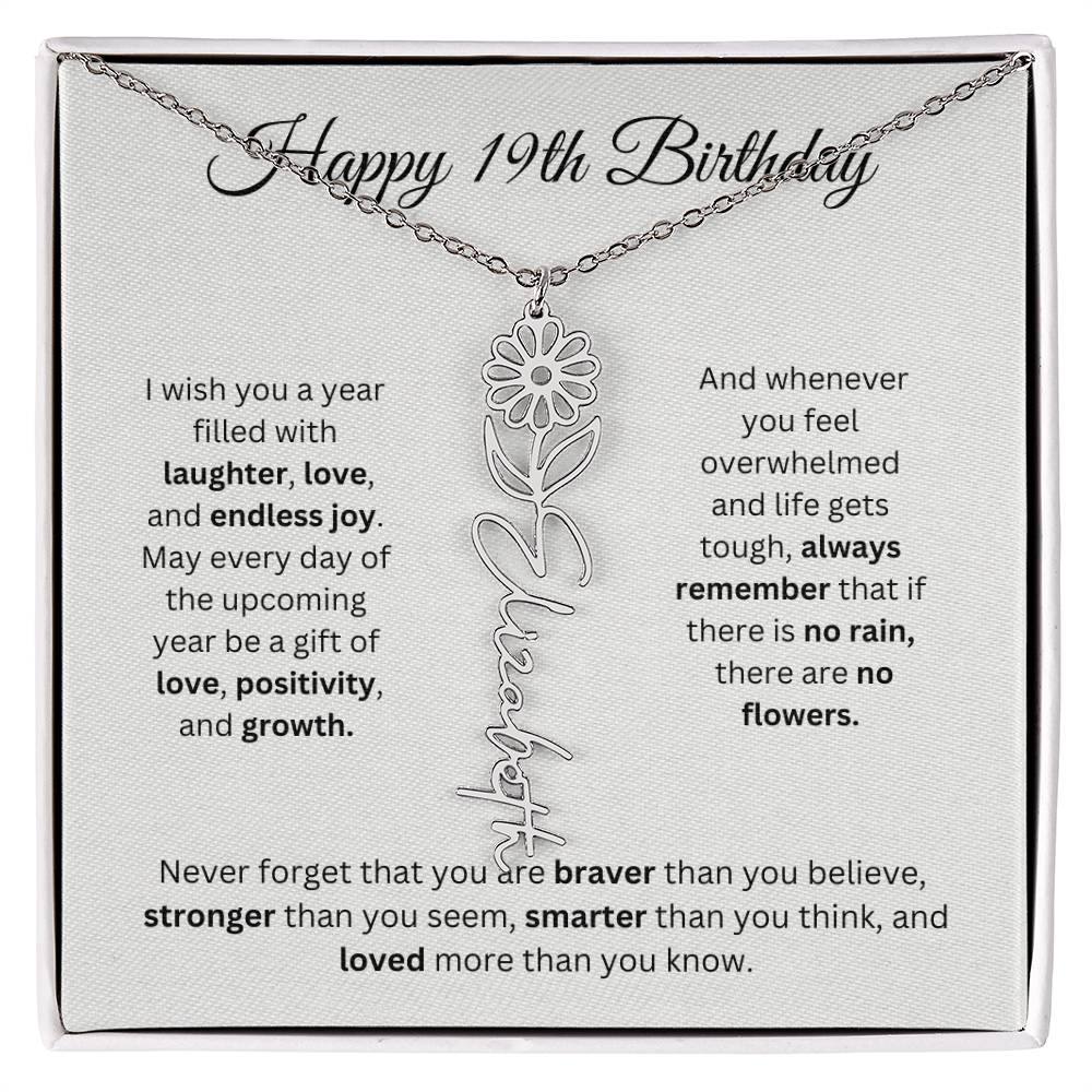 Happy 19th Birthday - Flower Name Necklace