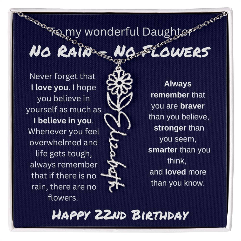 No Rain - No Flower | Happy 22nd Birthday | Flower Name Necklace