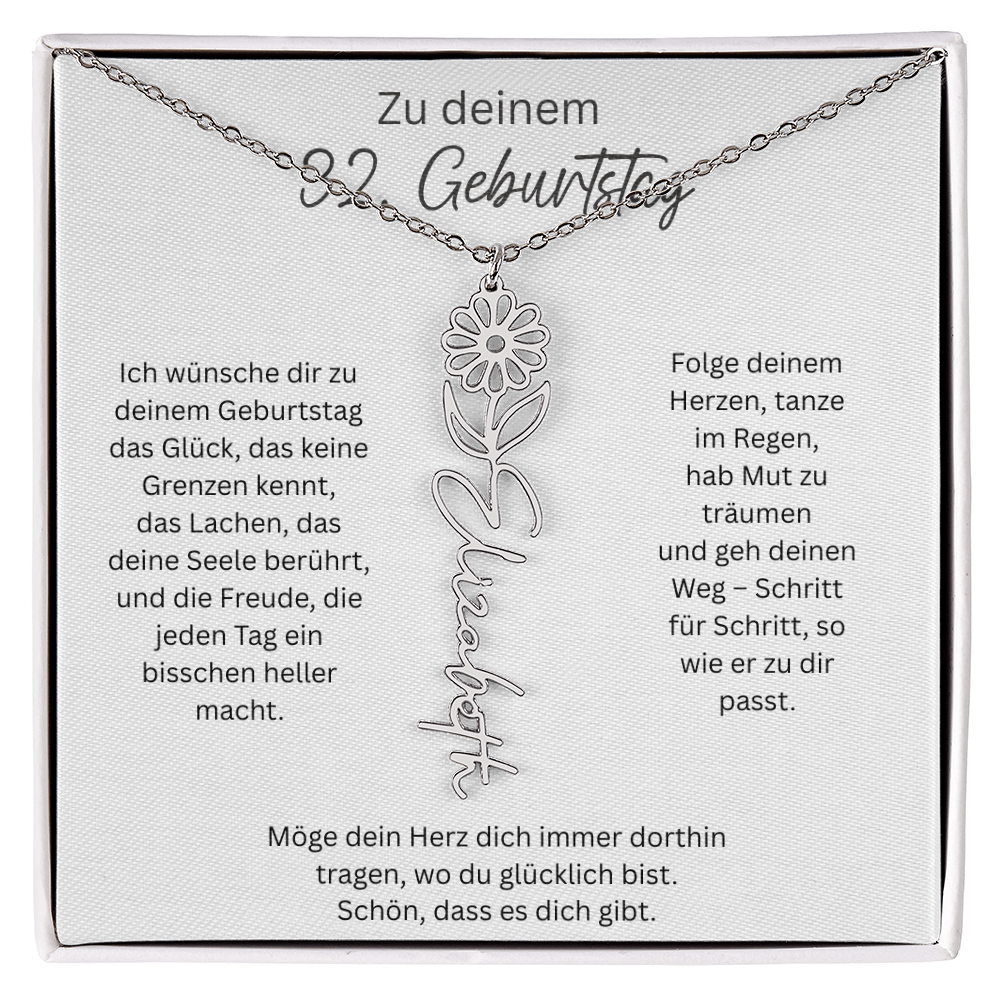 Geburtsblumen Namenskette zum 32 Geburtstag personalisiert Name Kette Gravur Geschenk