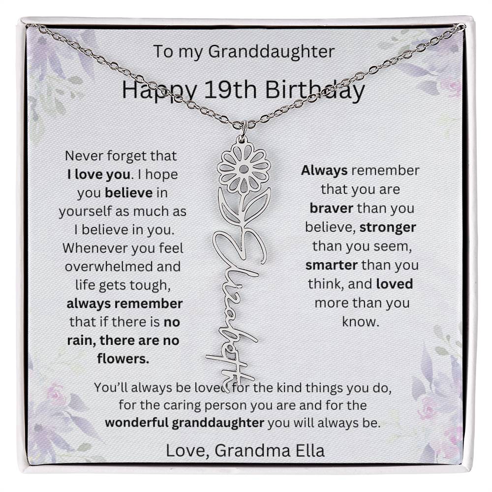To My Granddaughter - Happy 19th Birthday | Flower Name Necklace