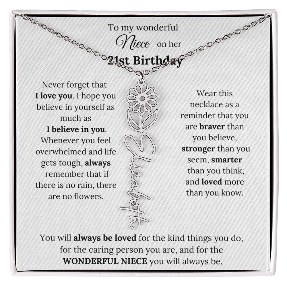 To My Wonderful Niece Happy 21st Birthday | Flower Name Necklace