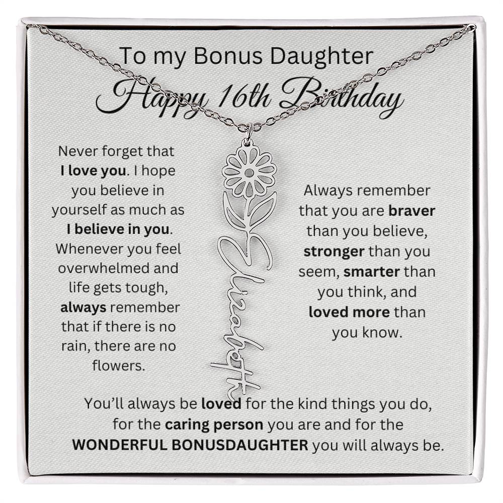 16th Birthday Gift To My Bonus Daughter | Flower Name Necklace