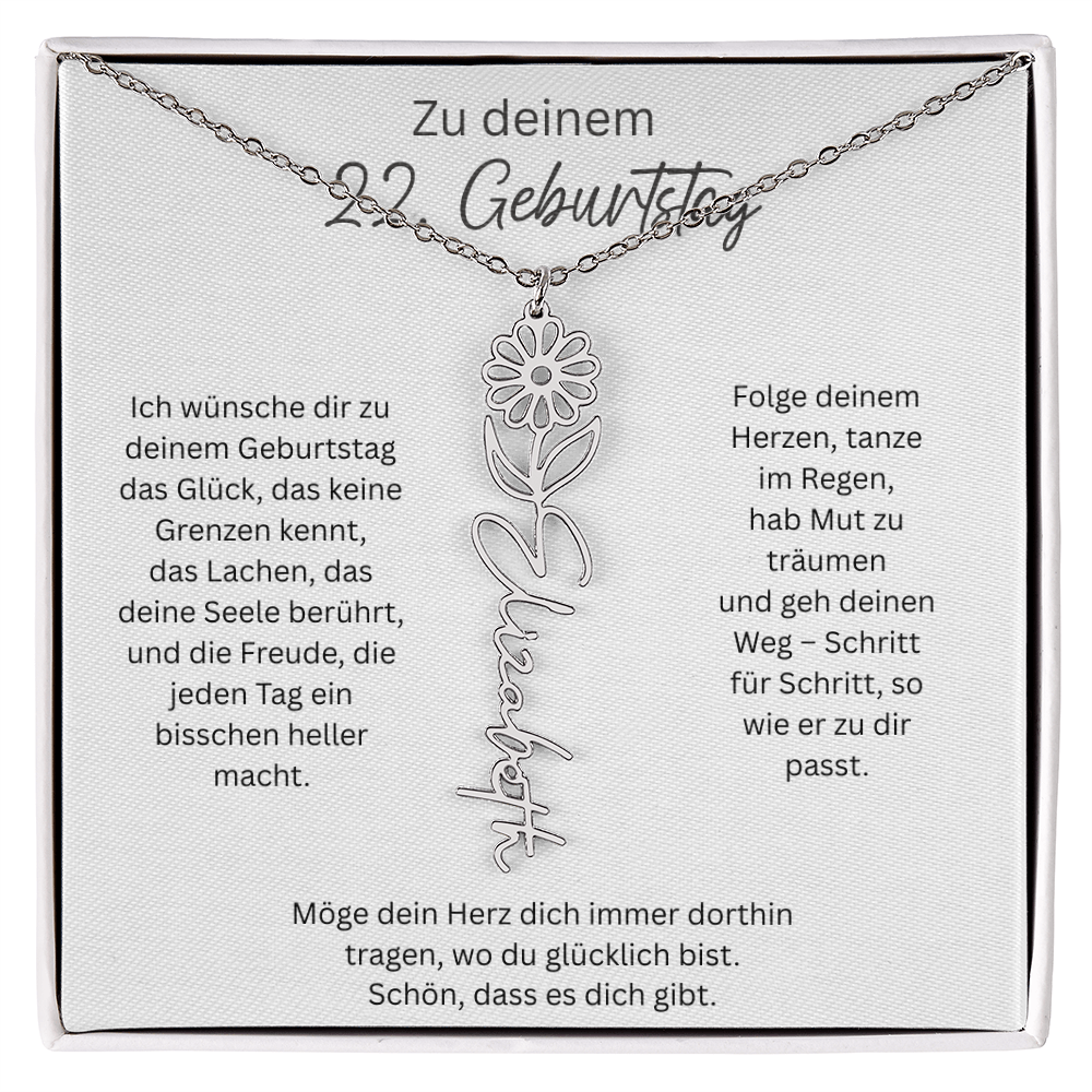 Geburtsblumen Namenskette zum 22 Geburtstag personalisiert Name Kette Gravur Geschenk