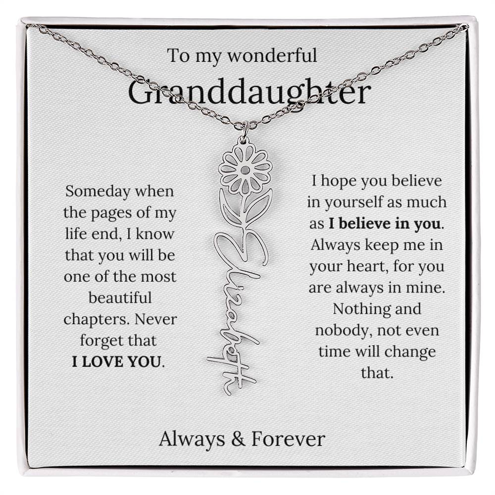 Granddaughter Personalized Keepsake Birth Flower Name Necklace