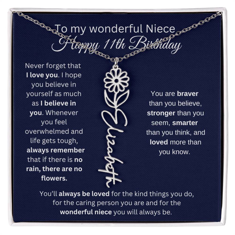 To My Wonderful Niece | Happy 11th Birthday | Flower Name Necklace