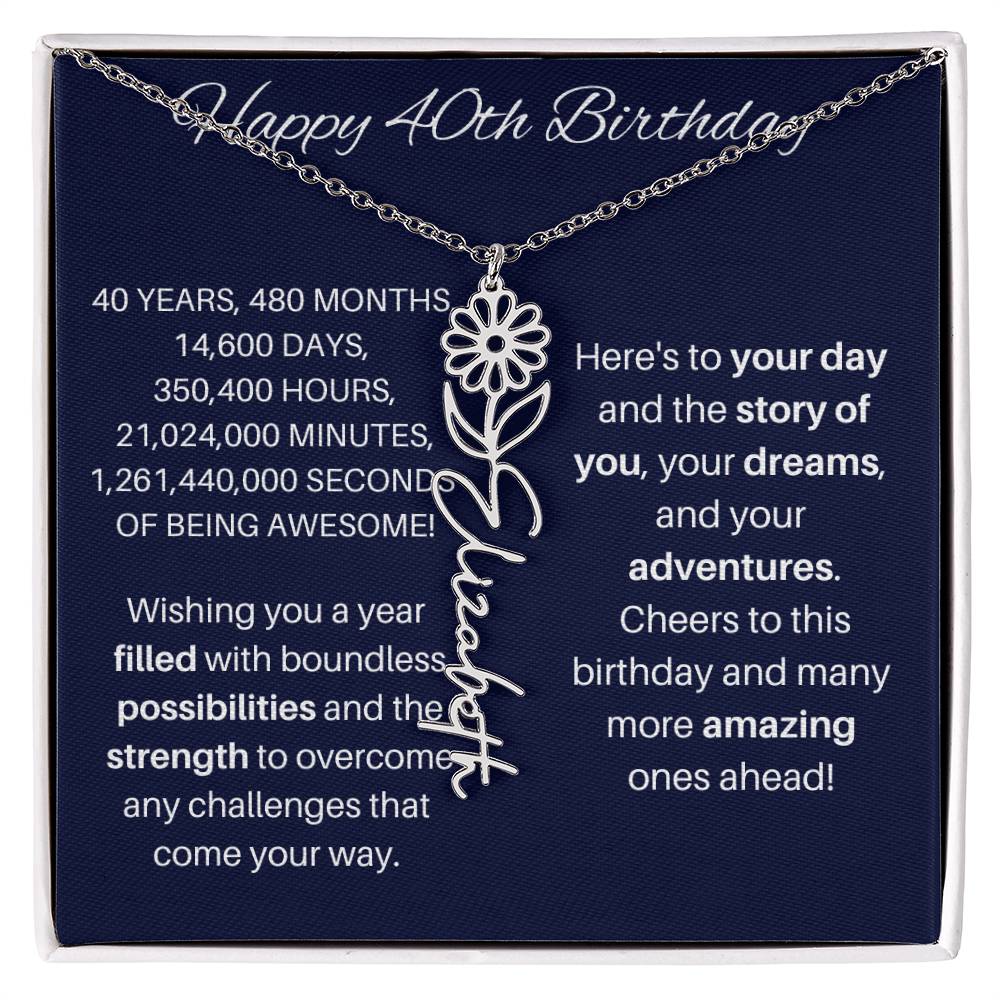 40th Birthday Birth Flower Necklace