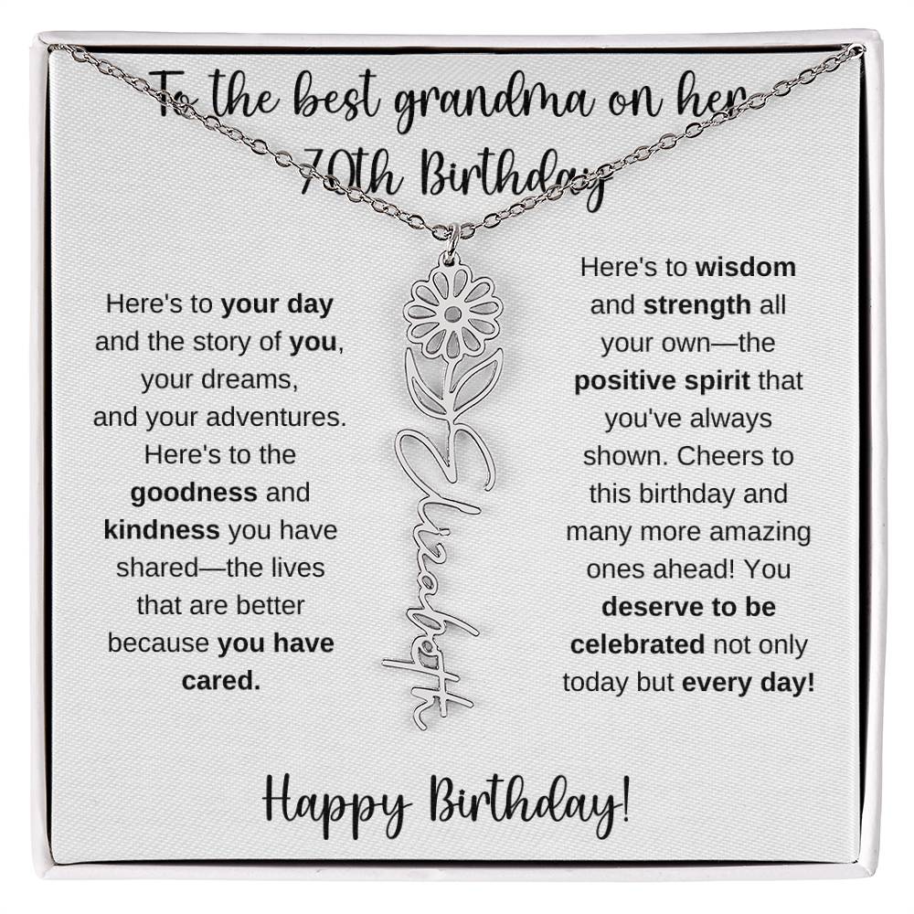 To The Best Grandma - Happy 70th Birthday | Flower Name Necklace