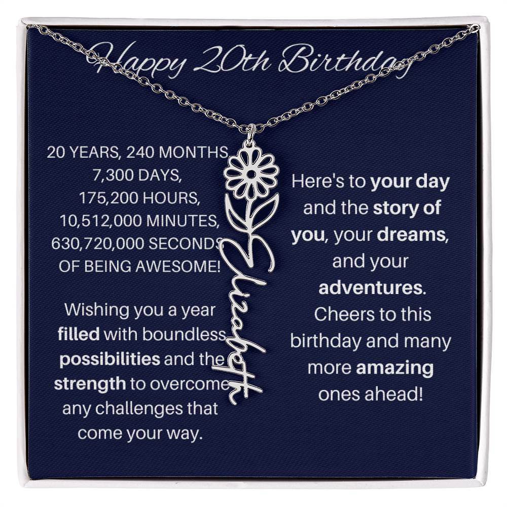20th Birthday Birth Flower Necklace