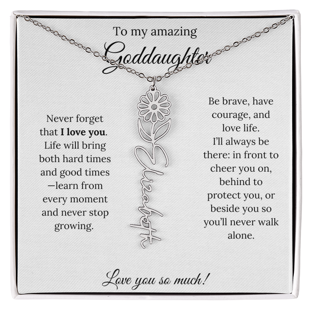 Never Forget I Love You Goddaughter Necklace – Personalized Birth Flower Jewelry + Quote Card Gift for Birthday