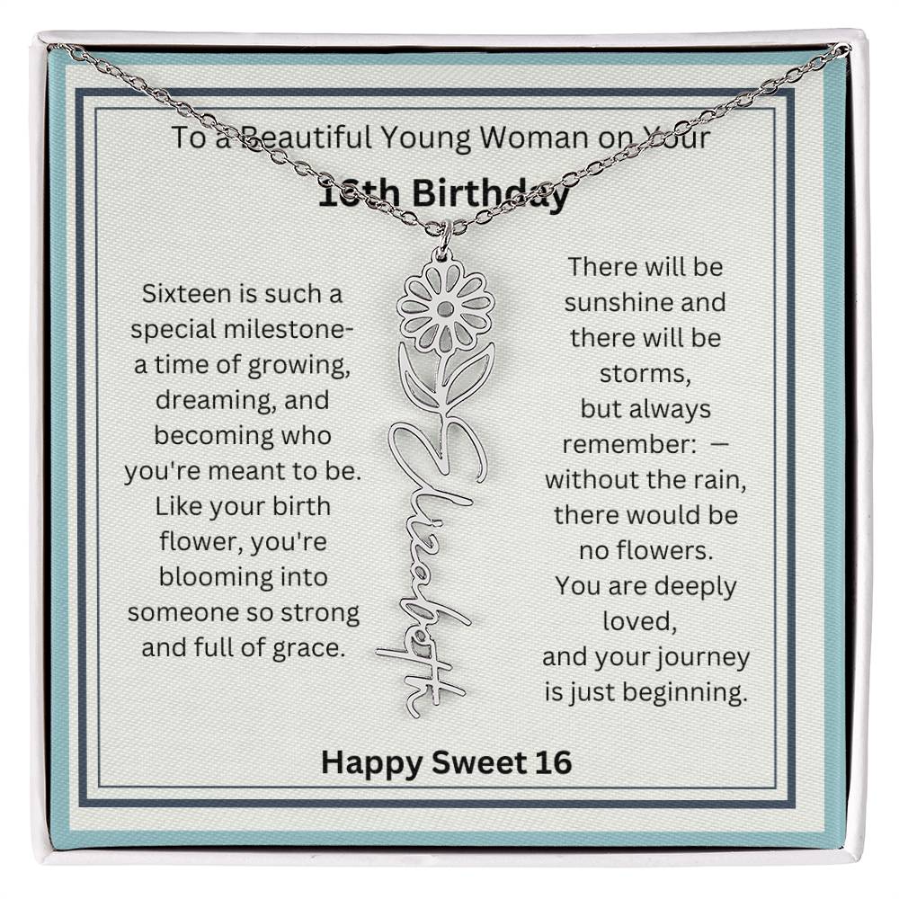 Sweet 16 Birth Flower Name Necklace Gift 2