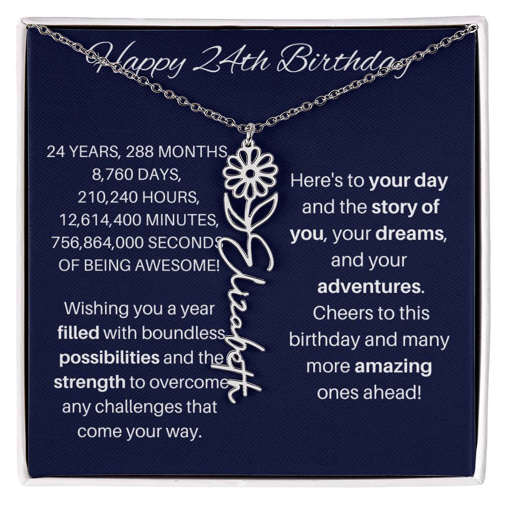 24th Birthday Birth Flower Necklace