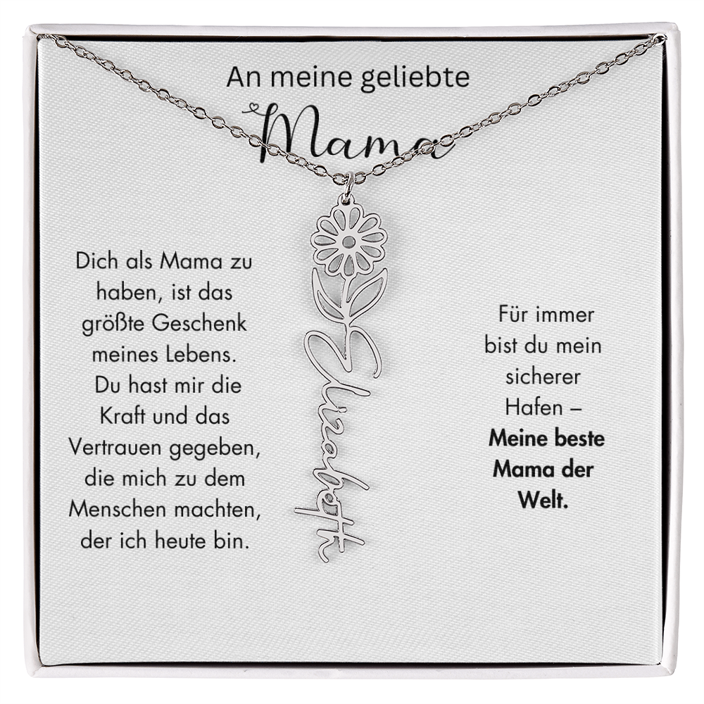 Personalisierte Namenskette mit Geburtsblume für Mama