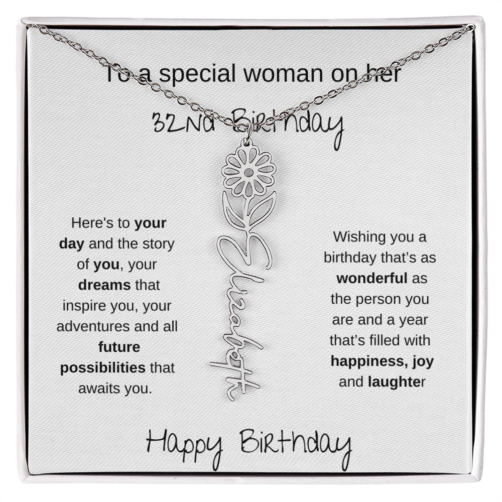 A Special Woman 32nd Birthday | Flower Name Necklace