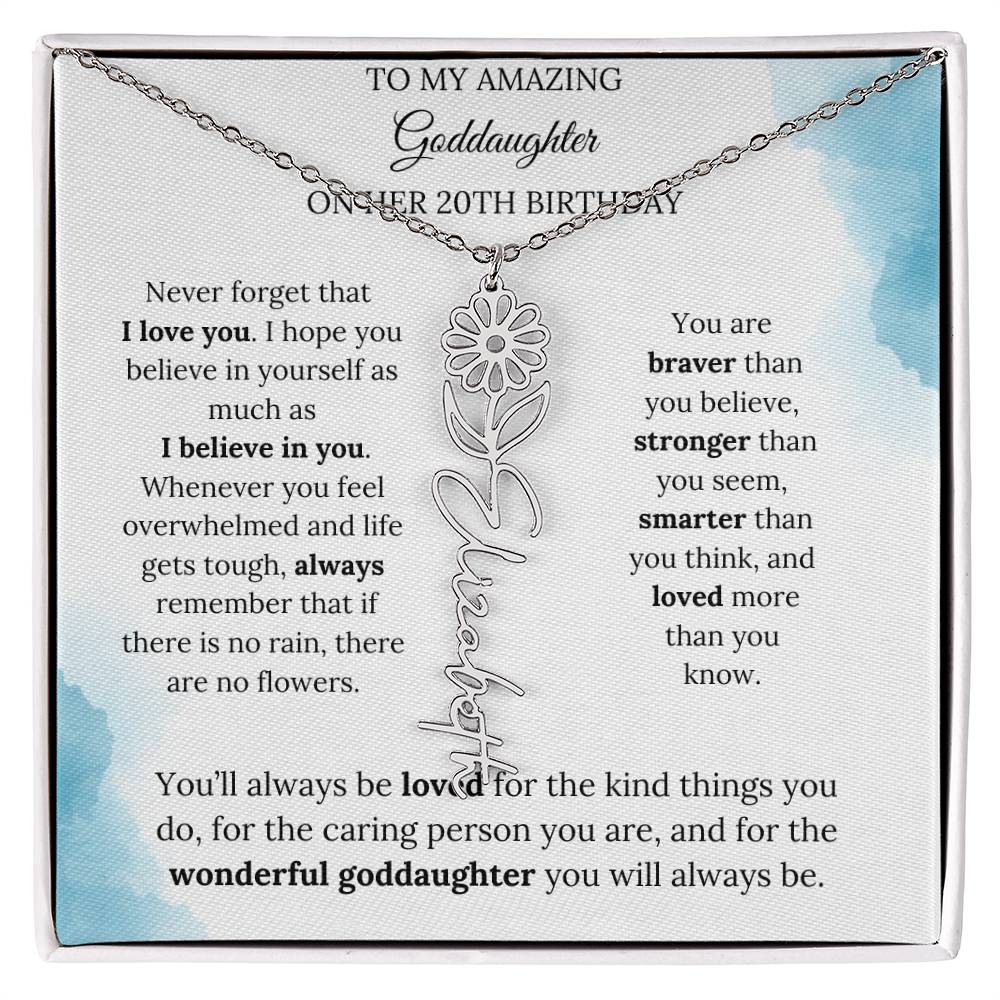 Birth Month Flower Name Necklace for My Goddaughter's 20th Birthday