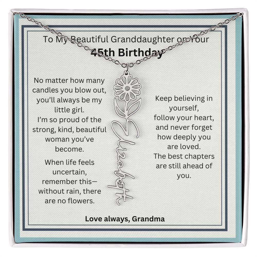 45th Birthday Gift for Granddaughter - Birth Flower Name Necklace