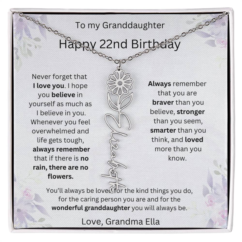 To My Granddaughter - Happy 22nd Birthday | Flower Name Necklace