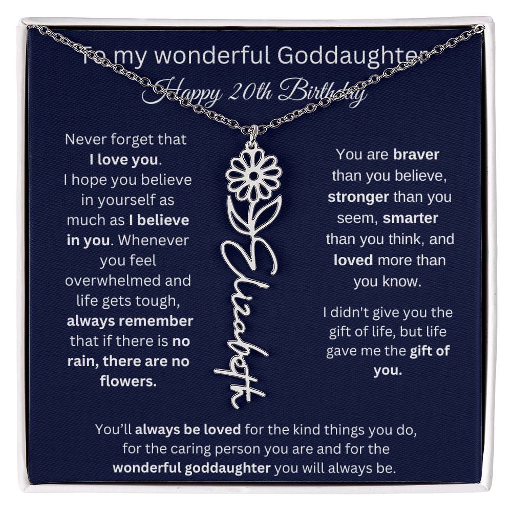 Goddaughter 20th Birthday Gift | Flower Name Necklace